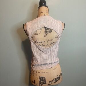 Womens Boho Crochet Sheer Beach Cover Up Knit Sleeveless Top Beige Cream Large